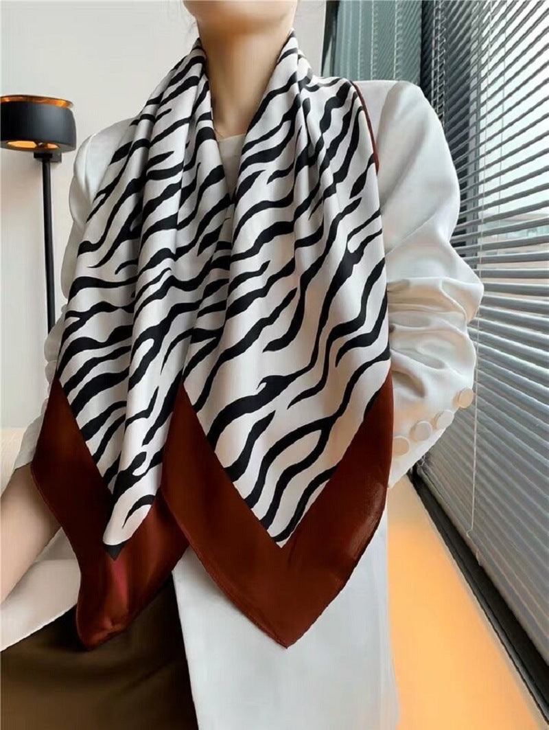 Women'S Zebra Print Silk Square Scarf Mulberry Silk Crepe Satin Satin Silk Scarf