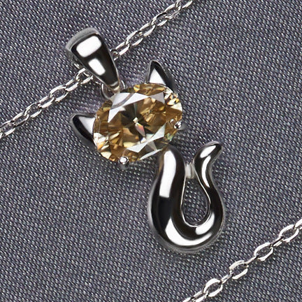 Mozan Diamond Necklace 1.5 Carat Oval 925 Silver Necklace Love Animal Necklace