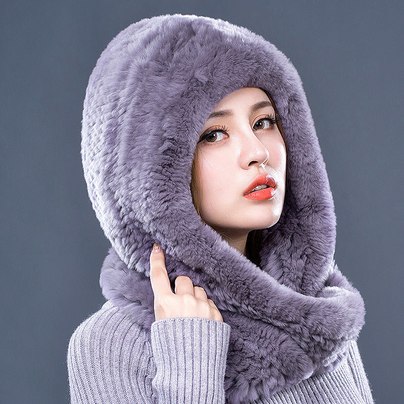 Rabbit Fur Hat Scarf One Female Winter Korean Version