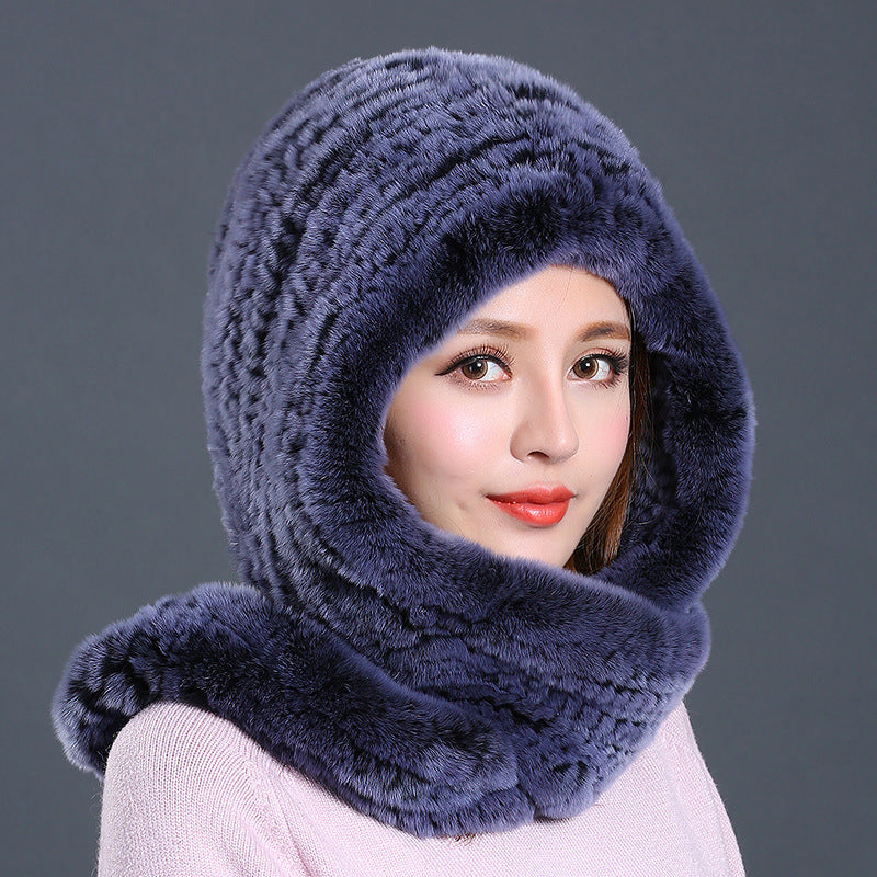 Rabbit Fur Hat Scarf One Female Winter Korean Version