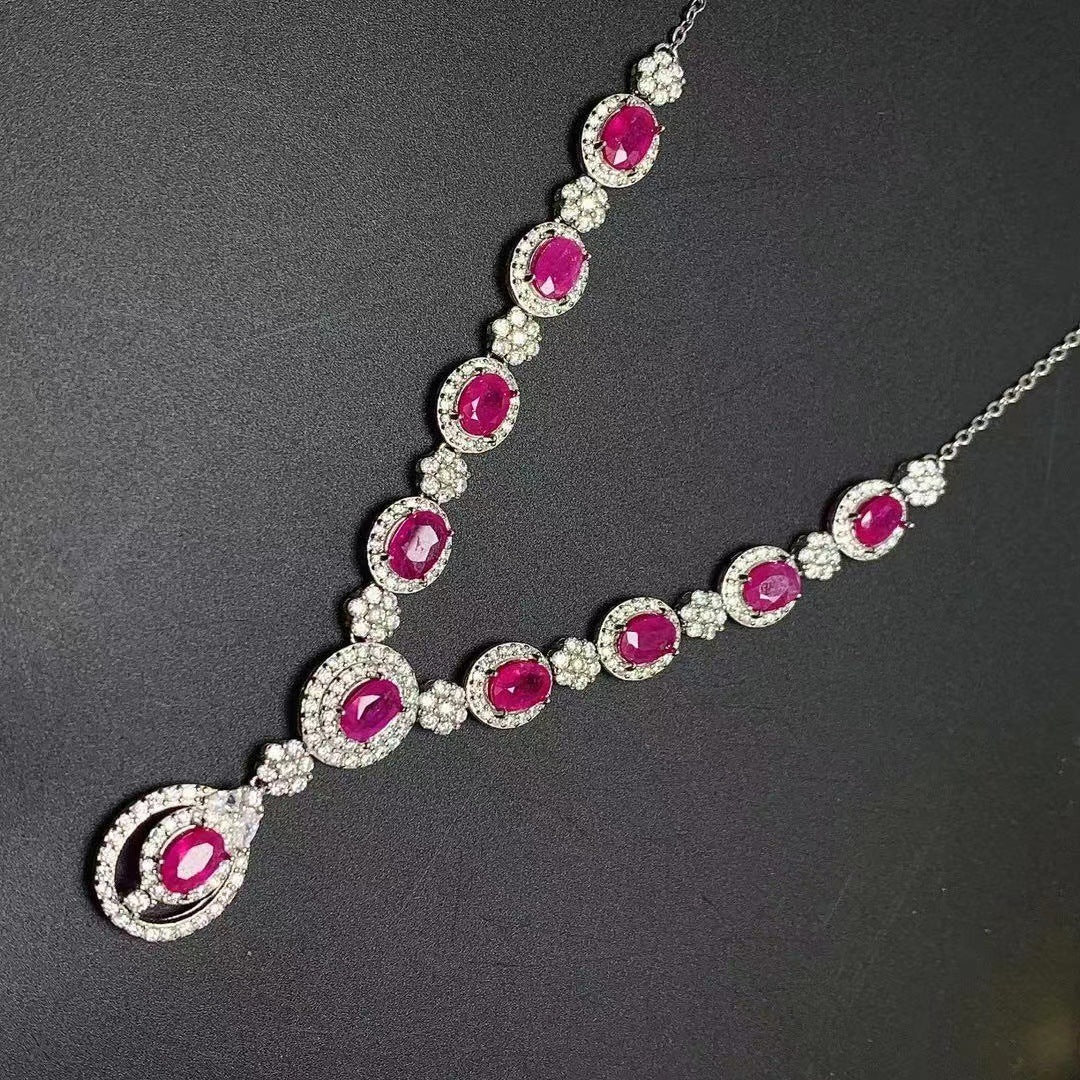 Women's 925 Silver Inlaid Natural Ruby Necklace