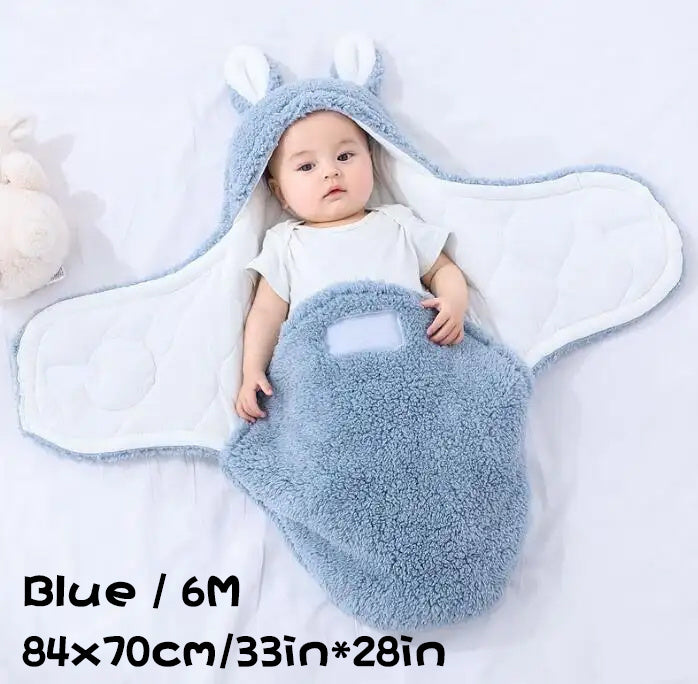 Super Soft Baby Sleeping Bag Fluffy Fleece Newborn Blanket Swaddle Blankets, Unisex Baby Wrap For Newborn Baby Boys Girls With Head-Protecting & Head-Supporting Function, Wearable Swaddle Sleep Sack