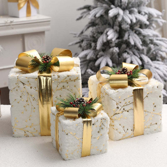 Christmas Gift Box Fabric Gift Bag Three-piece Pile Head Gift Box