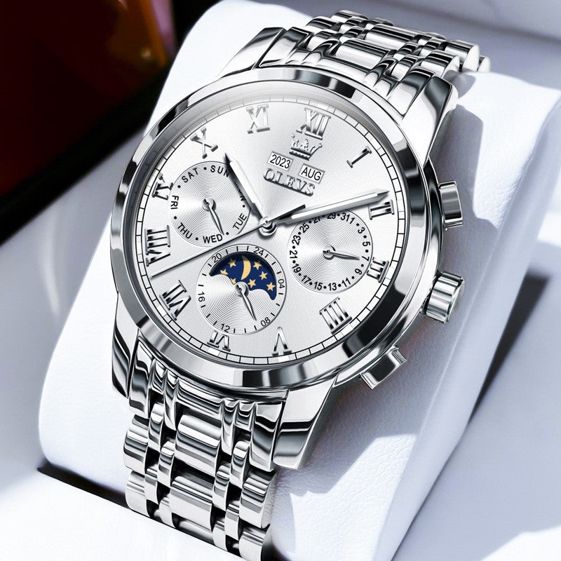 Multifunctional Moon Phase Automatic Mechanical Watch Waterproof Watch