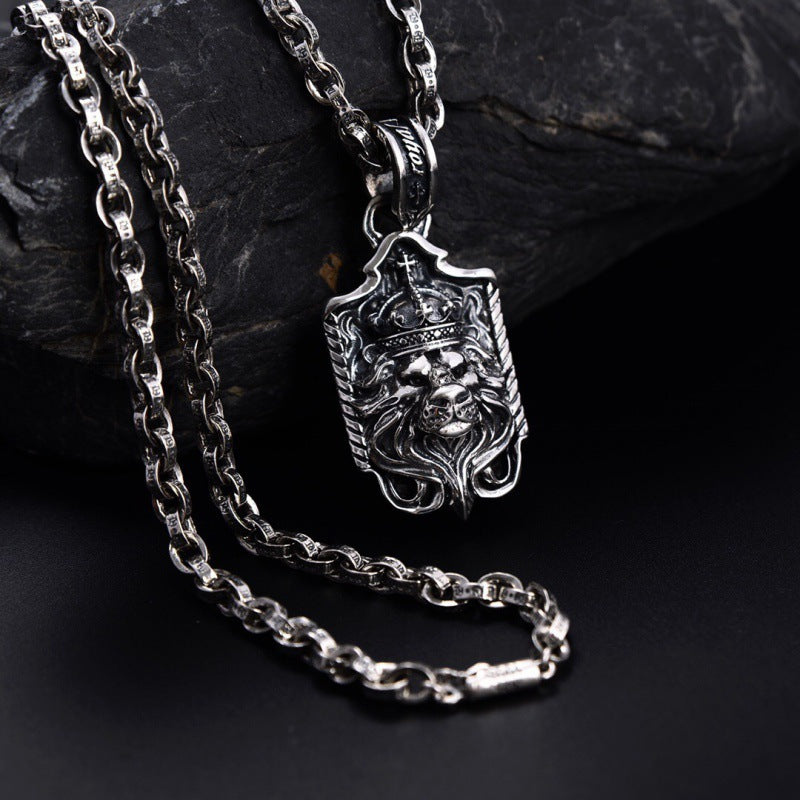 S925 Silver Dominant Lion Three Dimensional Hangtag Necklace