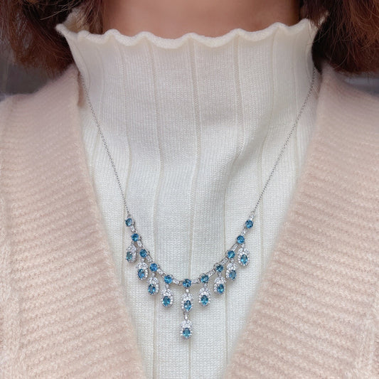 Natural Blue Topaz Necklace Women Fashion