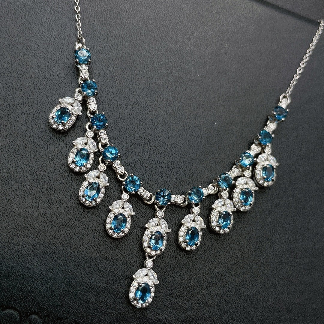 Natural Blue Topaz Necklace Women Fashion